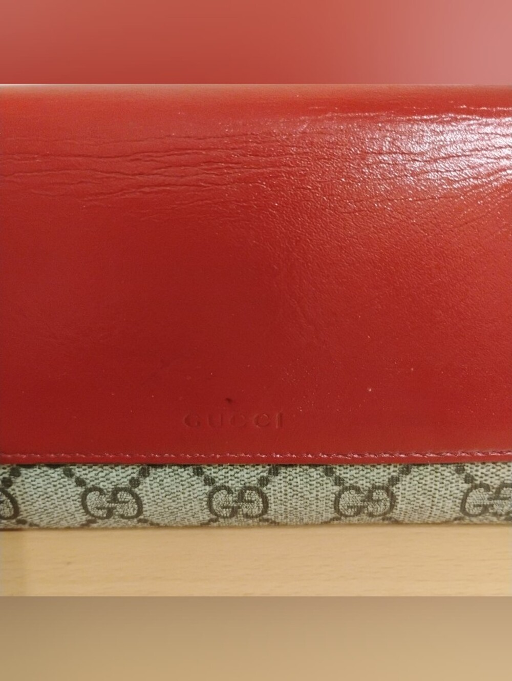 GUC Gucci Continental Wallet - Red Leather, GG Canvas, Dusty Pink Interior - Picture 4 of 12